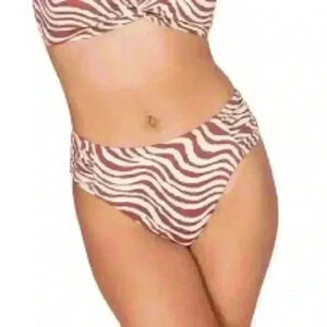 Andie The Ruched Side Bottom Bias Stripe Truffle Size Small